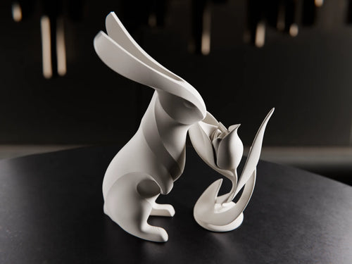 Skulptur HASE – 3D-gedruckte Hasenfigur modern, geometrisch und stilvoll, Dekofigur für Frühling & Geschenk | 3D Druck Statue | DekoFusion